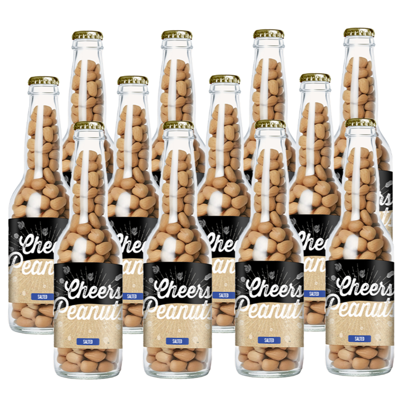 Cheers Peanuts Salted 220 gram, 12 bierflesjes vol heerlijke gekruide pinda's