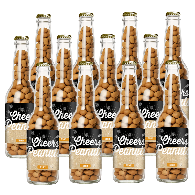 Cheers Peanuts Tex-Mex 220 gram, 12 bierflesjes vol heerlijke gekruide pinda's