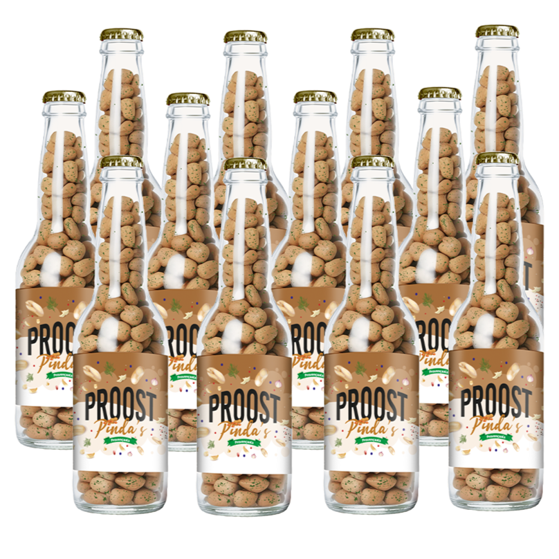 Pinda's Proost Provençaals 220 gram, 12 bierflesjes vol heerlijke gekruide pinda's