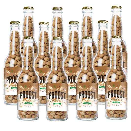 Pinda's Proost Provençaals 220 gram, 12 bierflesjes vol heerlijke gekruide pinda's