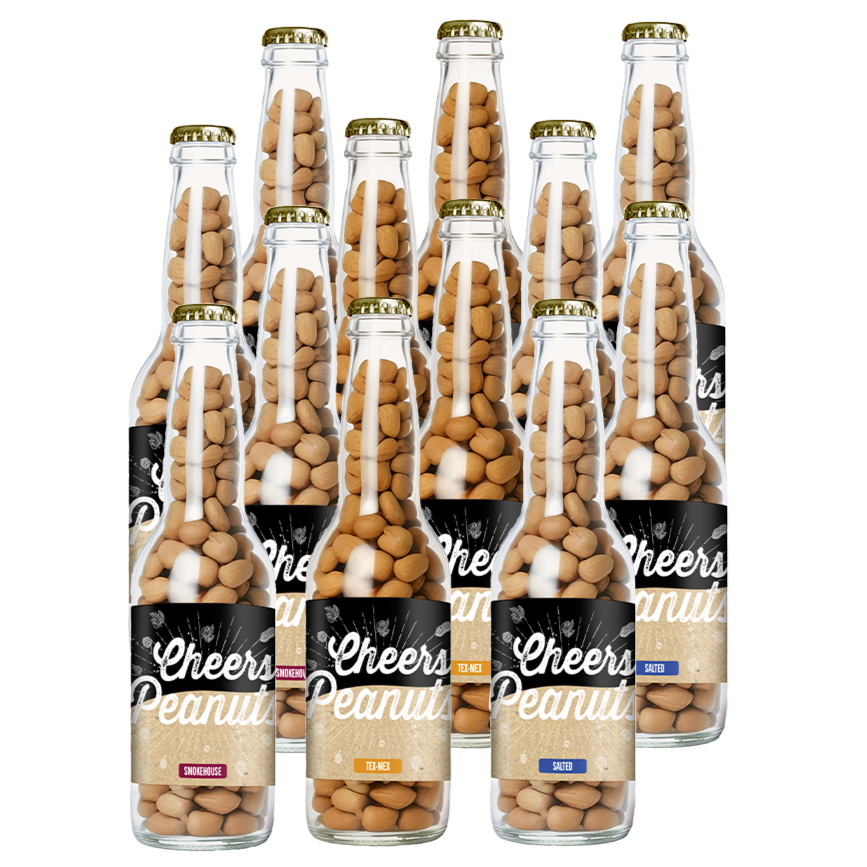 Cheers Peanuts Gemixt 220 gram, 12 bierflesjes vol heerlijke gekruide pinda's
