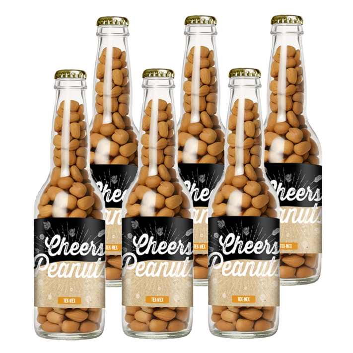 Cheers Peanuts Tex-Mex 220 gram, 6 bierflesjes vol heerlijke gekruide pinda's