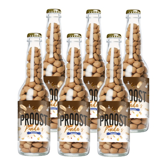 Pinda's Proost Gezouten 220 gram, 6 bierflesjes vol heerlijke gekruide pinda's