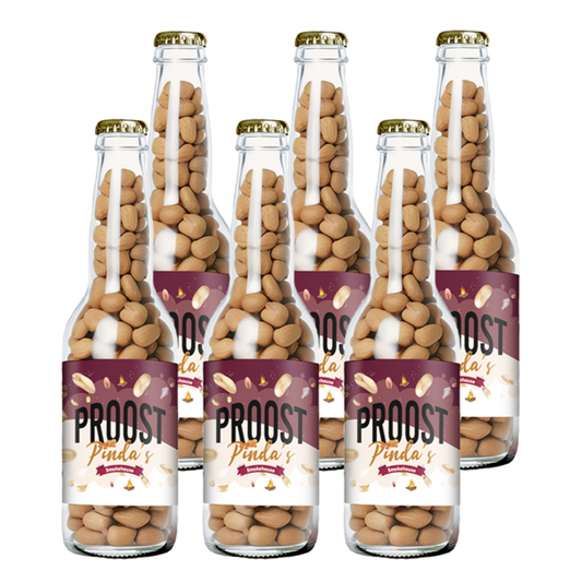 Pinda's Proost Smokehouse 220 gram, 6 bierflesjes vol heerlijke gekruide pinda's
