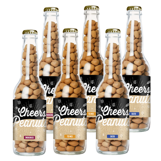 Cheers Peanuts Gemixt 220 gram, 6 bierflesjes vol heerlijke gekruide pinda's