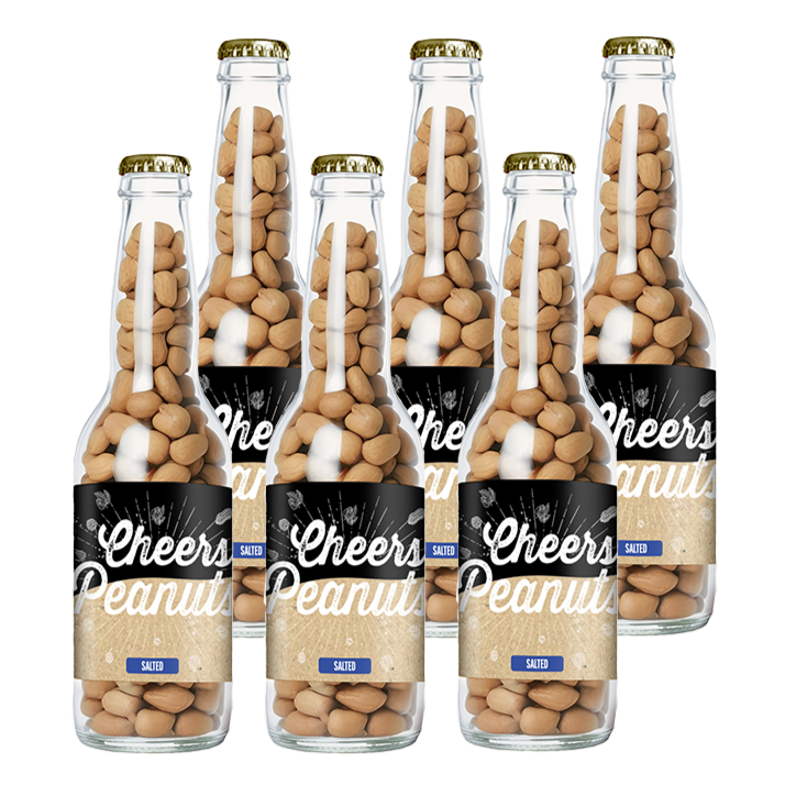 Cheers Peanuts Salted 220 gram, 6 bierflesjes vol heerlijke gekruide pinda's