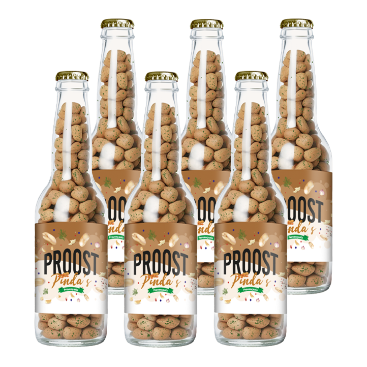 Pinda's Proost Provençaals 220 gram, 6 bierflesjes vol heerlijke gekruide pinda's