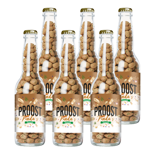 Pinda's Proost Provençaals 220 gram, 6 bierflesjes vol heerlijke gekruide pinda's