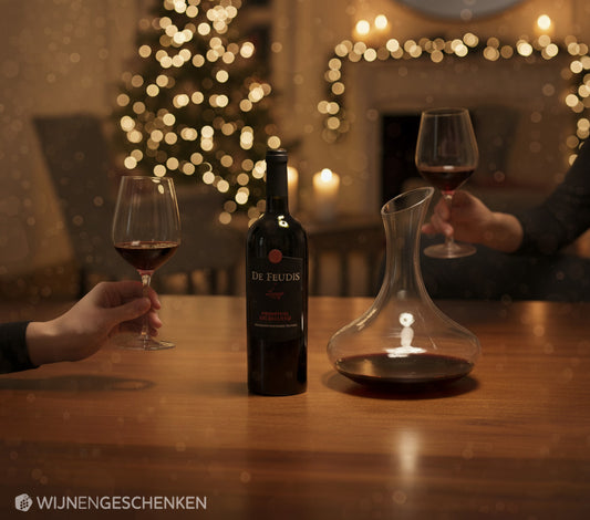 Rode Wijn De Feudis Primitivo del Salento met decanteerkaraf en glazen