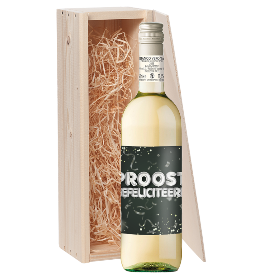 Wijncadeau Proost Gefeliciteerd Bianco Verona 1x75cl