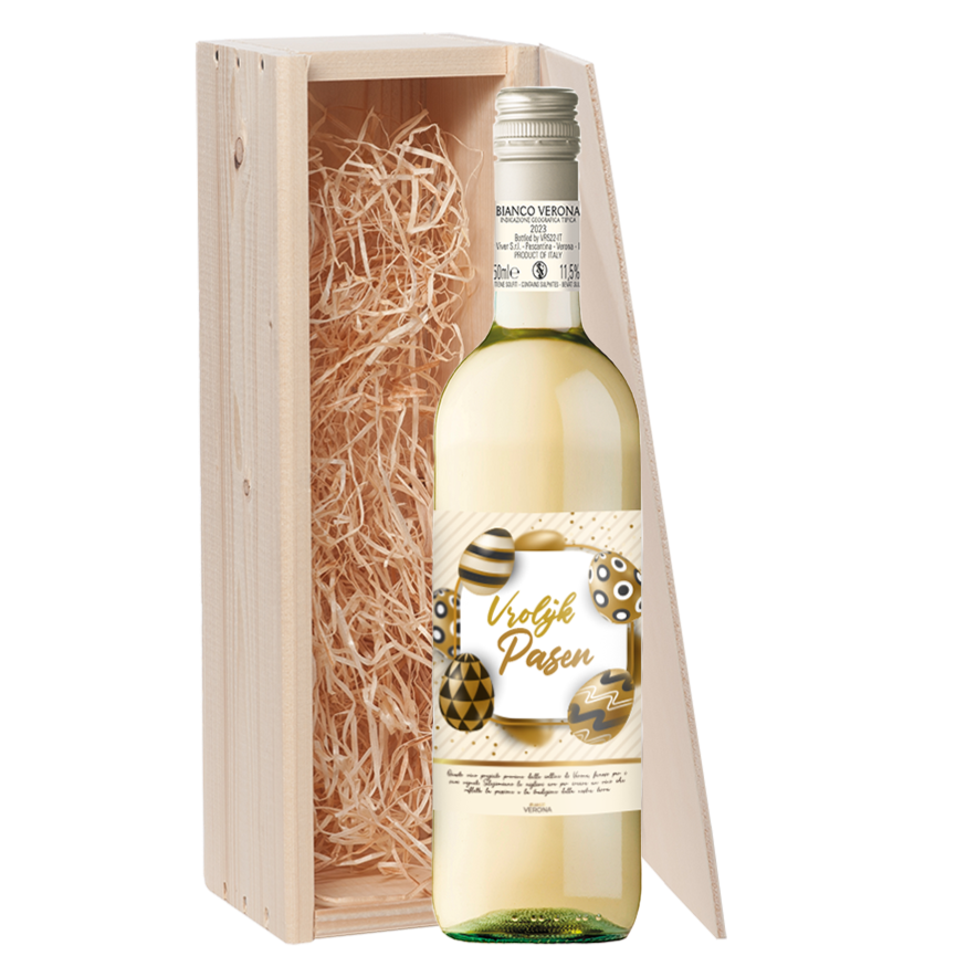 Wijncadeau Vrolijk Pasen Goud Bianco Verona 1x75cl