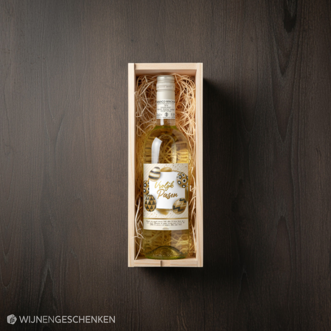 Wijncadeau Vrolijk Pasen Goud Bianco Verona 1x75cl