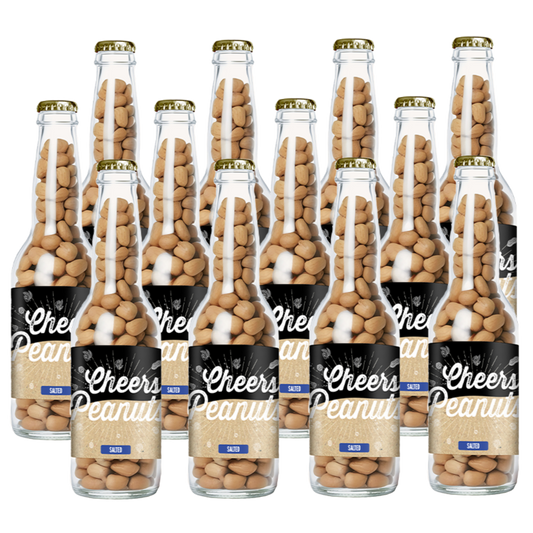 Cheers Peanuts Salted 220 gram, 12 bierflesjes vol heerlijke gekruide pinda's