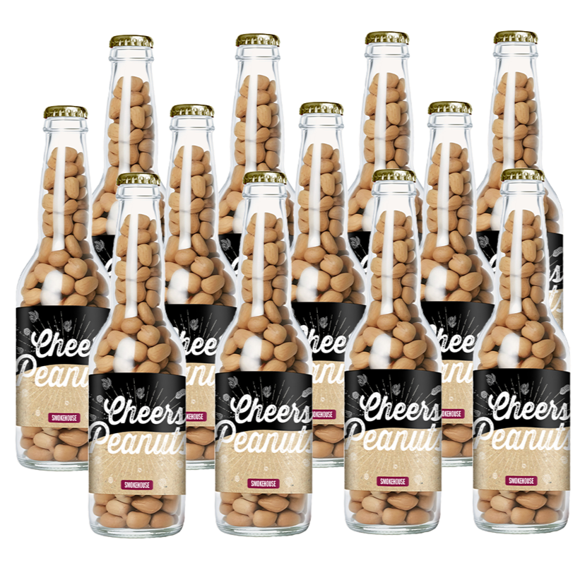 Cheers Peanuts Smokehouse 220 gram, 12 bierflesjes vol heerlijke gekruide pinda's
