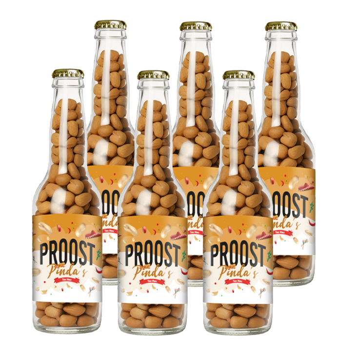 Pinda's Proost Tex-Mex 220 gram, 6 bierflesjes vol heerlijke gekruide pinda's