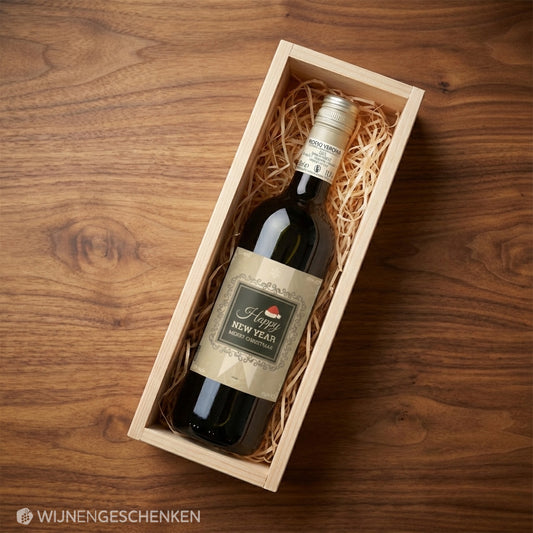 Wijncadeau Happy New Year Beige Rosso Verona 1x75cl