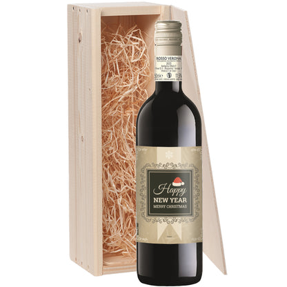 Wijncadeau Happy New Year Beige Rosso Verona 1x75cl