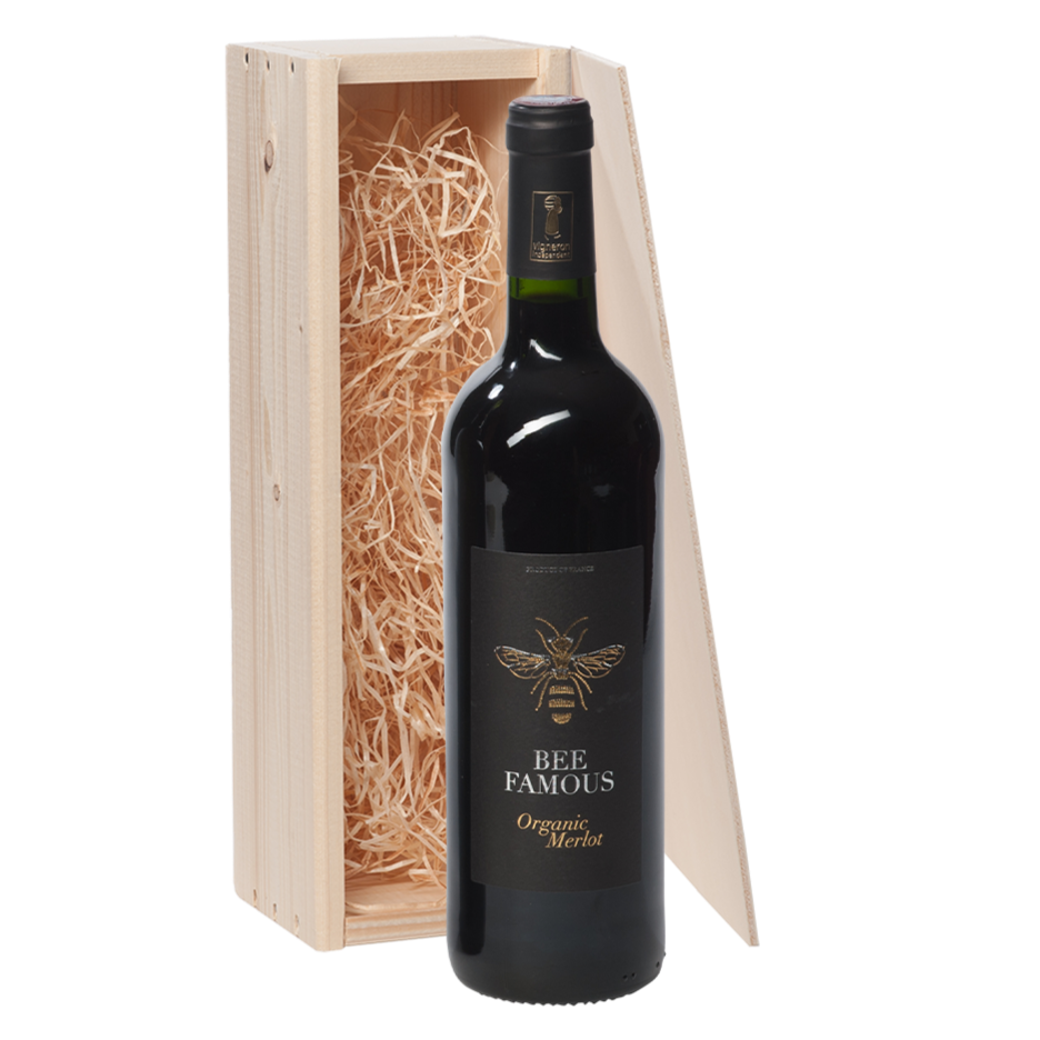 Wijncadeau met schuifdeksel Bee Famous Merlot 1x75CL
